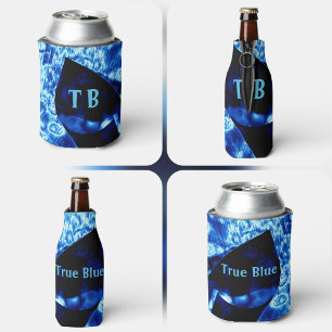 True Blue Edgy Abstract Personalized Initials Can Cooler