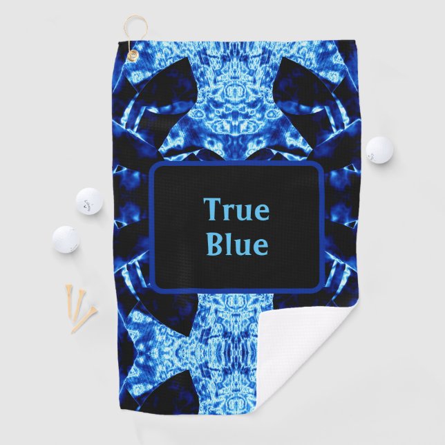 True Blue Edgy Abstract Personalized with Name Golf Towel (InSitu)