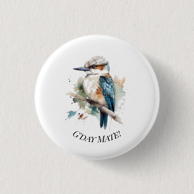 True Blue Kookaburra, custom 1 Inch Round Button (Front)