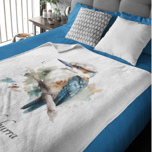 True Blue Kookaburra, custom Fleece Blanket
