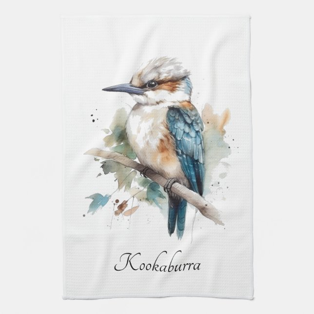 True Blue Kookaburra, custom Kitchen Towel (Vertical)