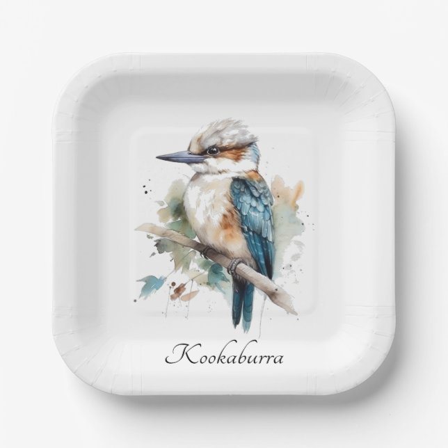True Blue Kookaburra, custom Paper Plate (Front)