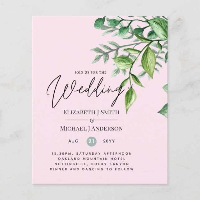 True Colour GREENERY Budget Wedding Invitations (Front)