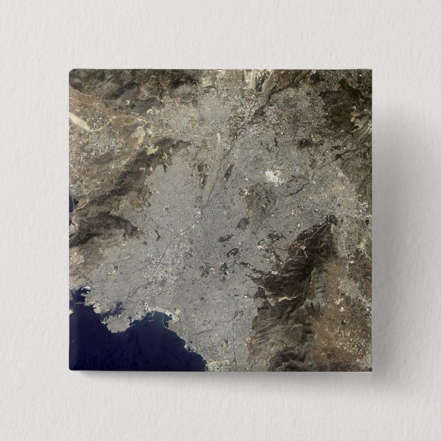 True-colour satellite view of central Athens 2 Inch Square Button (Front)