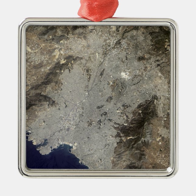 True-colour satellite view of central Athens Metal Ornament (Front)