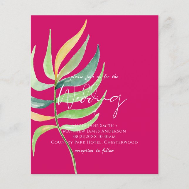 True Colour TROPICAL LEAF Budget Wedding Invites (Front)
