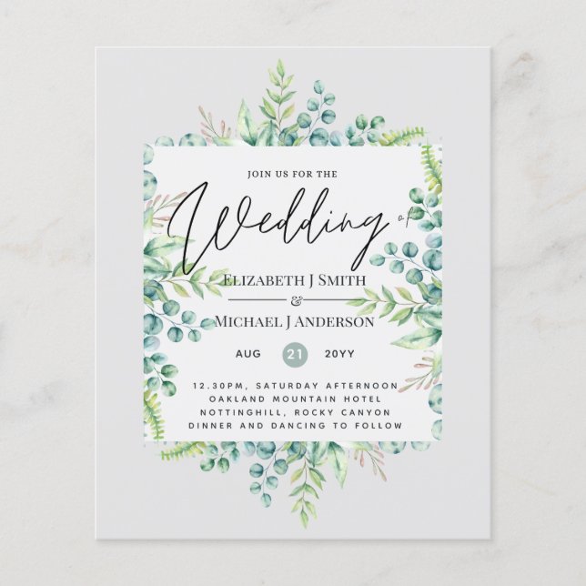 True Colours GREENERY Modern Budget Wedding Invite (Front)