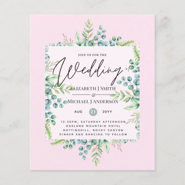 True Colours GREENERY Modern Budget Wedding Invite (Front)