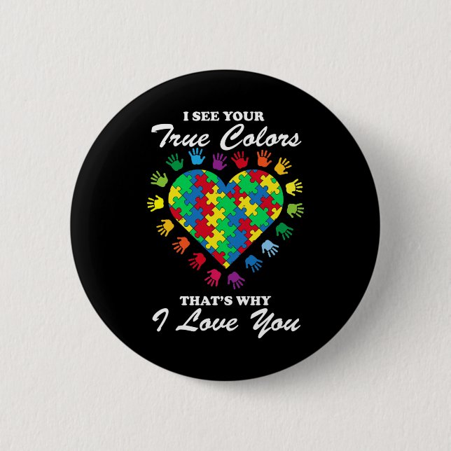 True Colours Heart Puzzle Cool Autism Awareness Gi 2 Inch Round Button (Front)