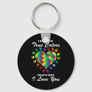True Colours Heart Puzzle Cool Autism Awareness Gi Keychain
