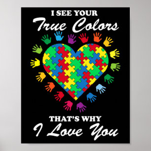 True Colours Heart Puzzle Cool Autism Awareness Gi Poster