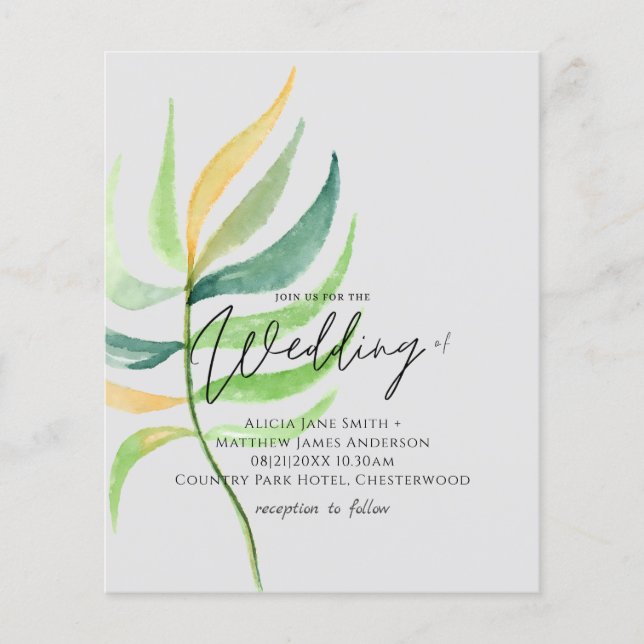 True Colours TROPICAL LEAF Budget Wedding Invites (Front)