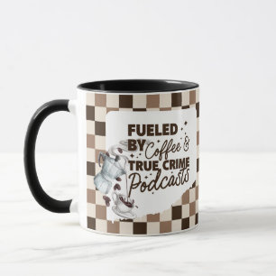 True Crime & Coffee Bold Brown Checkered Mug