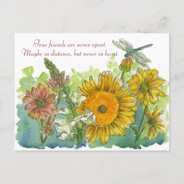 True Friends Are Never Apart Poem Sunflowers Postcard (Front)