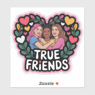 True Friends Embracing in Floral Heart
