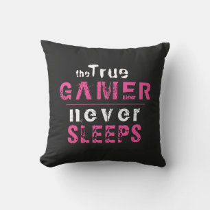 True Gamer Never Sleeps Pink Girl Gamer  Throw Pil Pillow