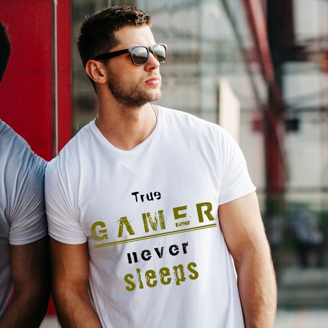 True Gamer never Sleeps Typography Gamer T-Shirt (Creator Uploaded)