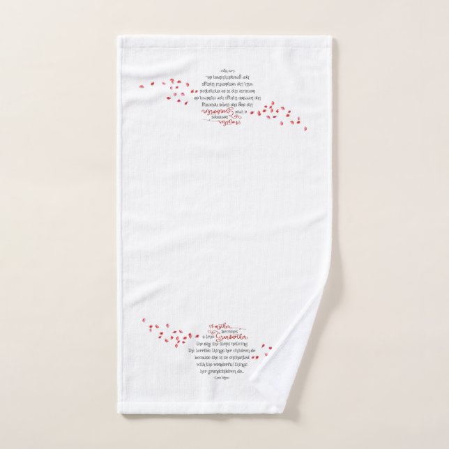 True Grandmother Quote Red Flower Petals White Hand Towel (Hand Towel)