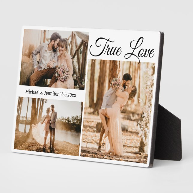 true love 3 photos collage wedding minimalist plaque (Side)