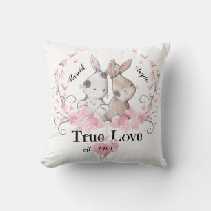 True Love Bunnies Throw Pillow