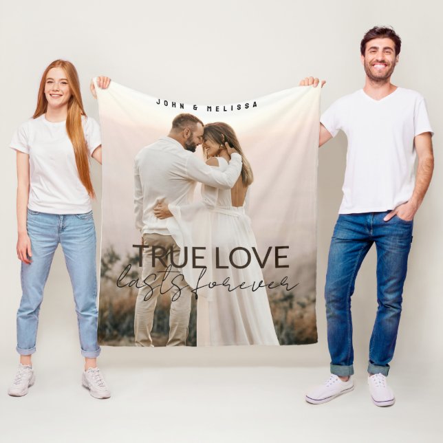 True Love Couple Family Photo Personalized Name Fleece Blanket (In Situ)