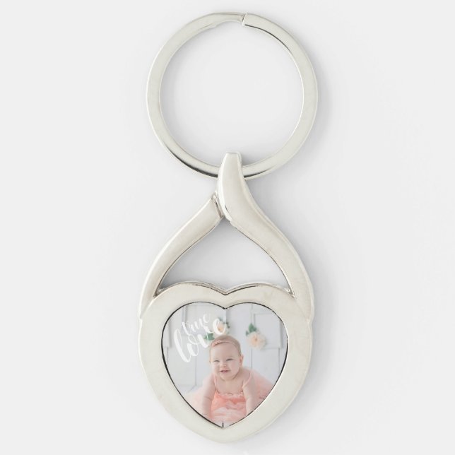 True Love Elegant Script Photo Keychain (Front)