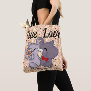 True Love Forever Beautiful Elephants Kiss Tote Bag
