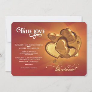 True Love Gold Hearts Wedding Invitation (V5)