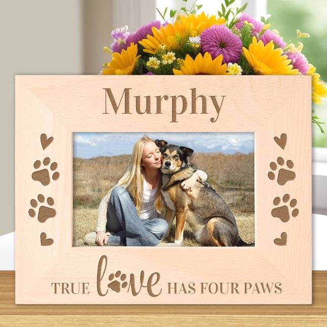 True Love has Four Paws - Personalized Dog Lover  Etched Frames (Creator Uploaded)