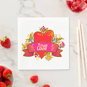 True Love Heart Ribbon with Floral Elements Napkin