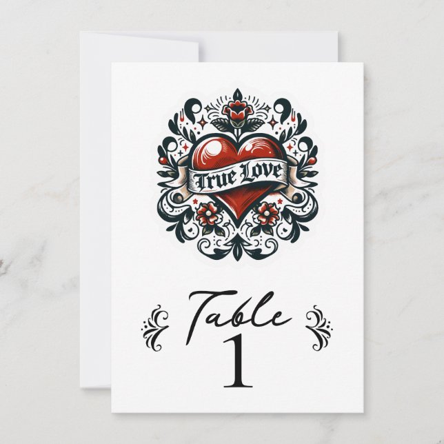 True Love Heart Tattoo Mariage Numéro de table (Devant)