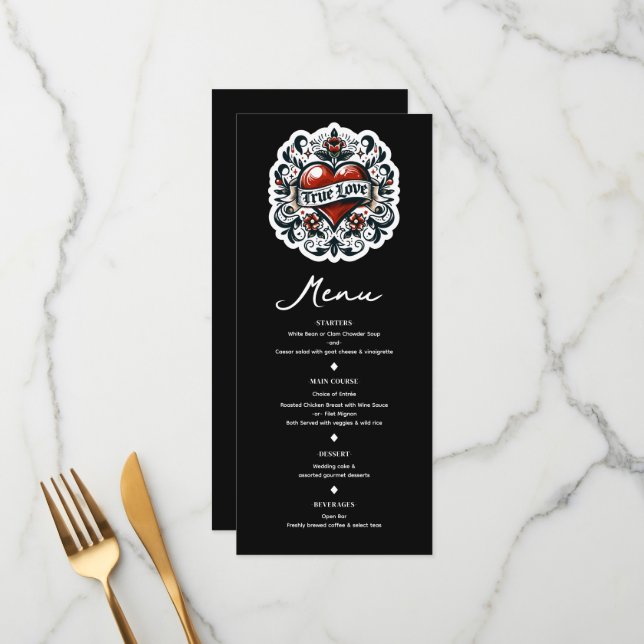 True Love Heart Tattoo Sticker Menu Mariage (Devant/Arrière en situation)