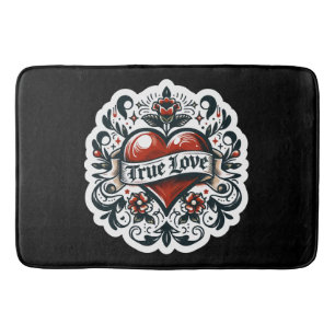 True Love Heart Tattoo Sticker Style Artistic Bath Mat