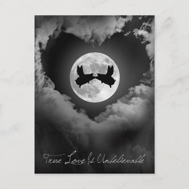 True Love Is Unbelievable-Flying Pigs Kissing Postcard (Front)