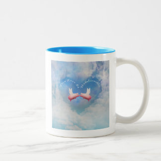 True Love Is Unbelievable-Flying pigs kissing Two-Tone Coffee Mug