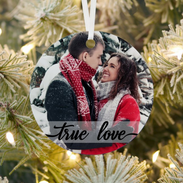 true love, modern calligraphy, holiday photo metal ornament (Insitu)
