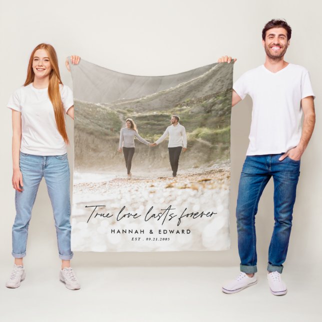 True Love photo modern minimal personalised gift F Fleece Blanket (In Situ)