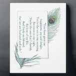 True Love Quote Husband Wife Wedding Plaque<br><div class="desc">Vintage Peacock Feather Plaque with quote - "Your love gives me happiness, joy and delight; You're the sun in my morning, the moon in my night, You're the one that I cherish, the love of my life; And I truly am blessed, that we are husband and wife." Author unknown. If...</div>