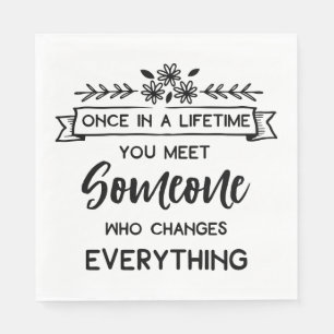 True Love Quote Wedding Bridal Shower Black White Napkin