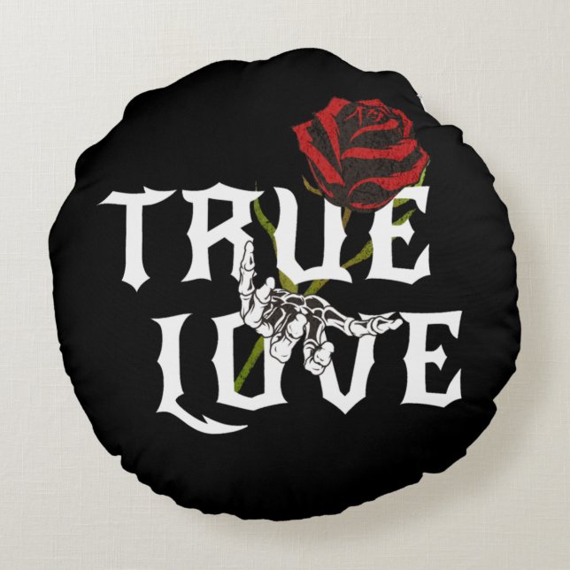 True love Red flower and skull hand Round Pillow (Back)