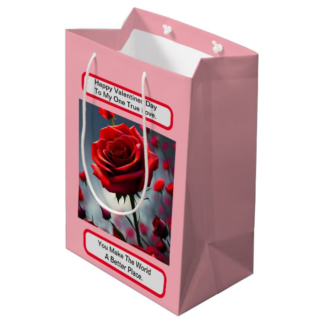 True Love Red Rose, Valentines Day  Medium Gift Bag (Back Angled)