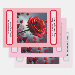 True Love Red Rose, Valentines Day Wrapping Paper Sheet