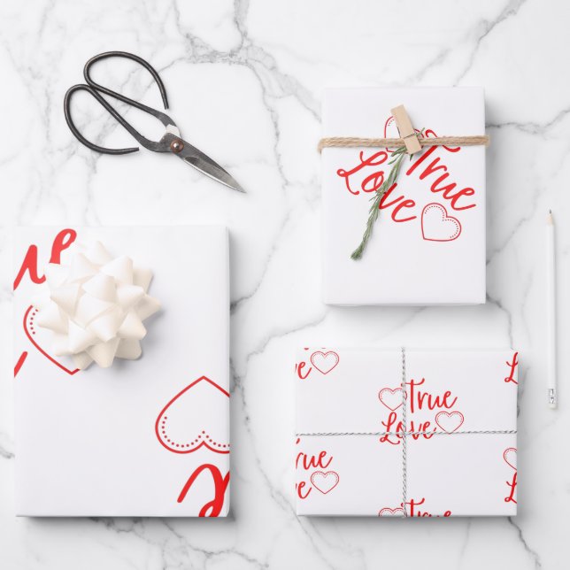 True Love Red Valentine's Wrapping Feuilles papier (Recto)