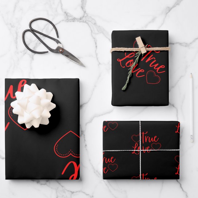 True Love Red Valentine's Wrapping Paper Sheet (Front)