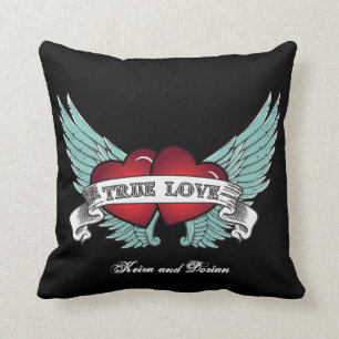 True Love Rockabilly Winged Heart Throw Pillow