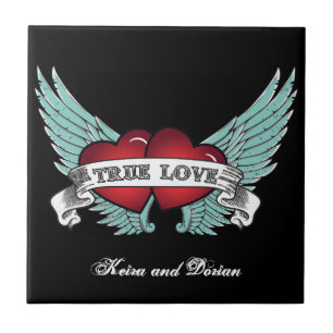 True Love Rockabilly Winged Heart Tile