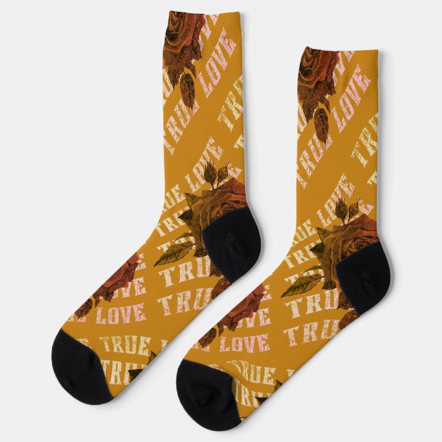 True Love Rose Romantic Valentine's Day B&W Socks (Left)