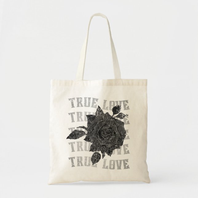 True Love Rose Romantic Valentine's Day B&W Tote Bag (Front)