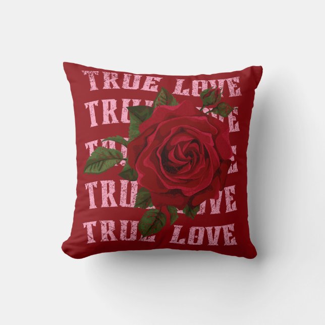True Love Rose Romantic Valentine's Day Throw Pillow (Front)