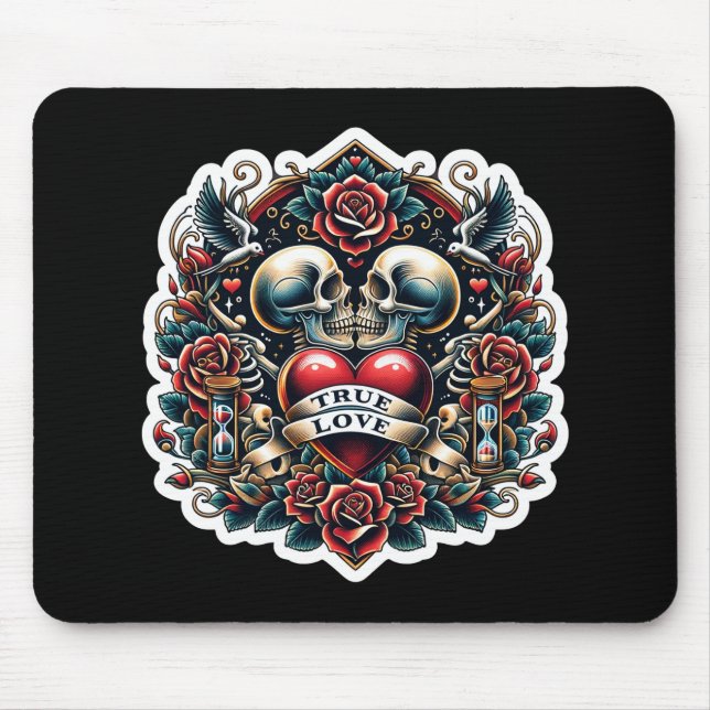 True Love Skeleton Heart Tattoo Look Mouse Pad (Front)